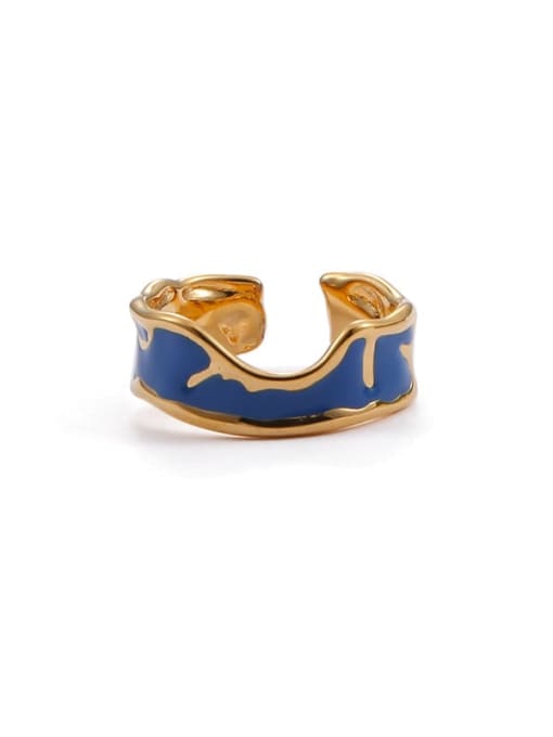Blue oil drop (non adjustable) Brass Enamel Irregular Vintage Band Ring