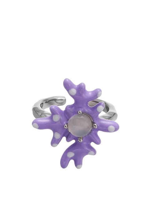 Purple Ring Brass Enamel Flower Cute Band Ring