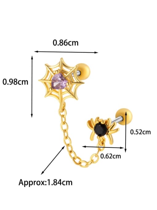 8 # Gold --Single Brass Cubic Zirconia Heart Chain Tassel Minimalist Single Earring