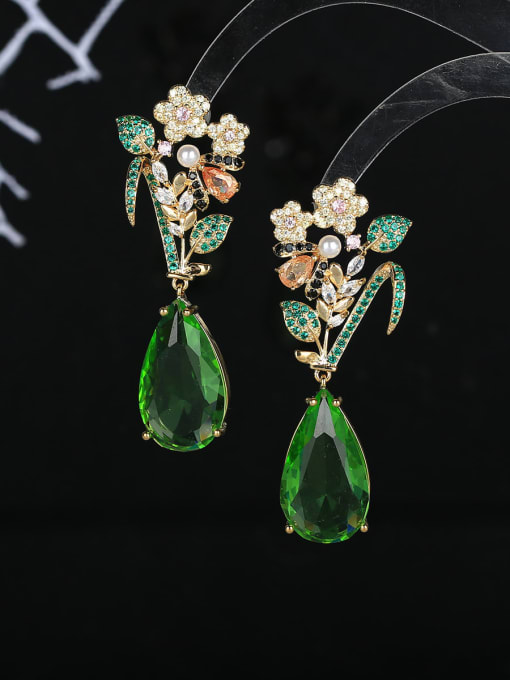 light green Brass Cubic Zirconia Water Drop Dainty Stud Earring