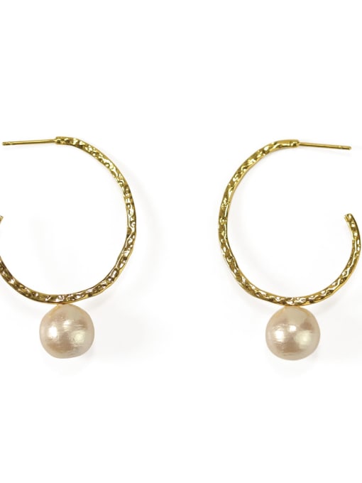 ACCA Brass Imitation Pearl Geometric Vintage Hoop Earring 2