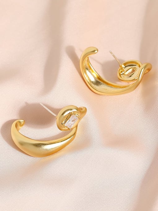 HYACINTH Brass Cubic Zirconia Irregular Vintage Stud Earring