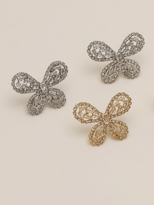 HYACINTH Brass Cubic Zirconia Butterfly Vintage Stud Trend Korean Fashion Earring 1