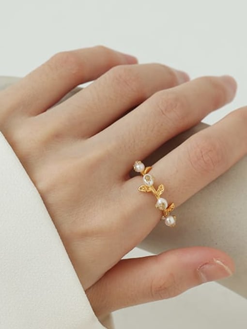 ACCA Brass Imitation Pearl Tree Vintage Band Ring 1