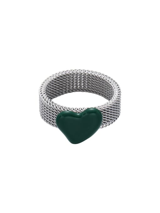 Green Love Stainless steel Enamel Heart Cute Band Ring