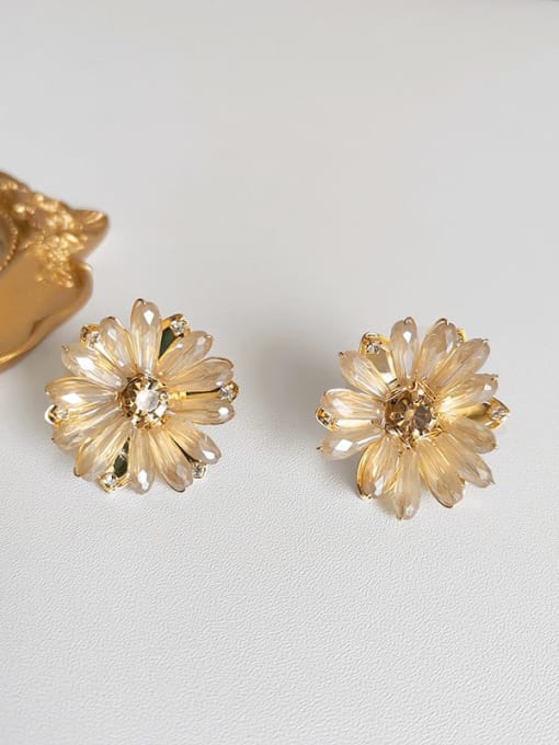 gold Copper Cubic Zirconia Flower Dainty Stud Trend Korean Fashion Earring