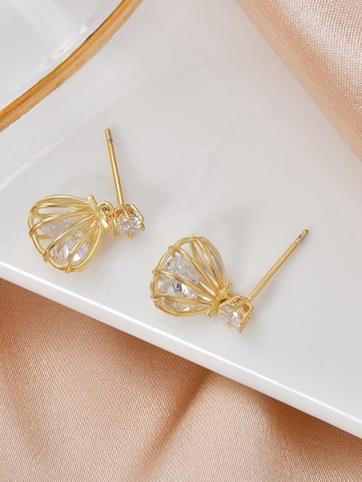 Gold ED64055 Brass Cubic Zirconia Geometric Dainty Stud Earring