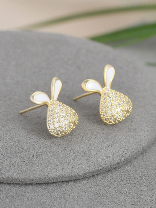 Gold ED65780 1 Brass Cubic Zirconia Enamel Rabbit Cute Stud Earring