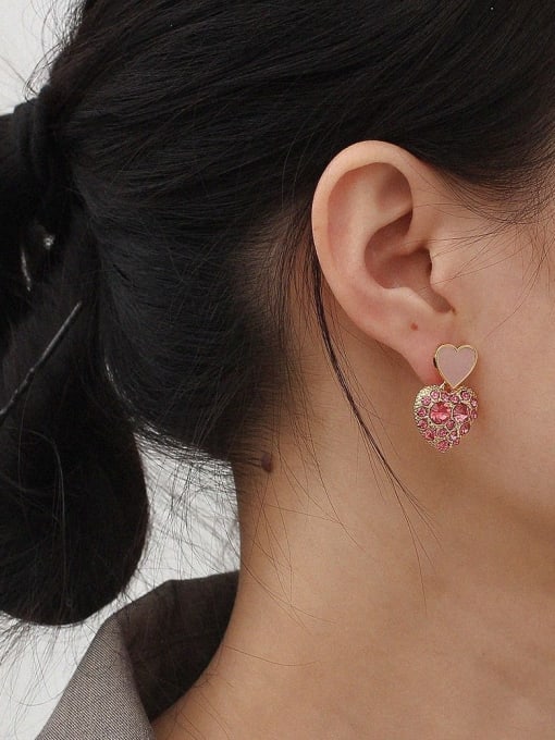 HYACINTH Copper Rhinestone Heart Minimalist Stud Trend Korean Fashion Earring 1
