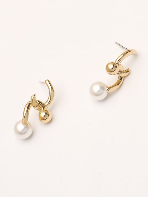 14k Gold Brass Imitation Pearl Irregular Minimalist Stud Trend Korean Fashion Earring