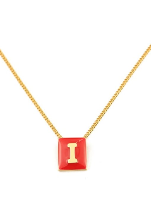 Red I Brass Enamel  Minimalist 26 English letters pendant Necklace