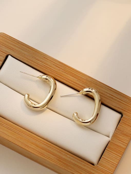 14K gold Copper Smooth C shape   Minimalist Stud Trend Korean Fashion Earring