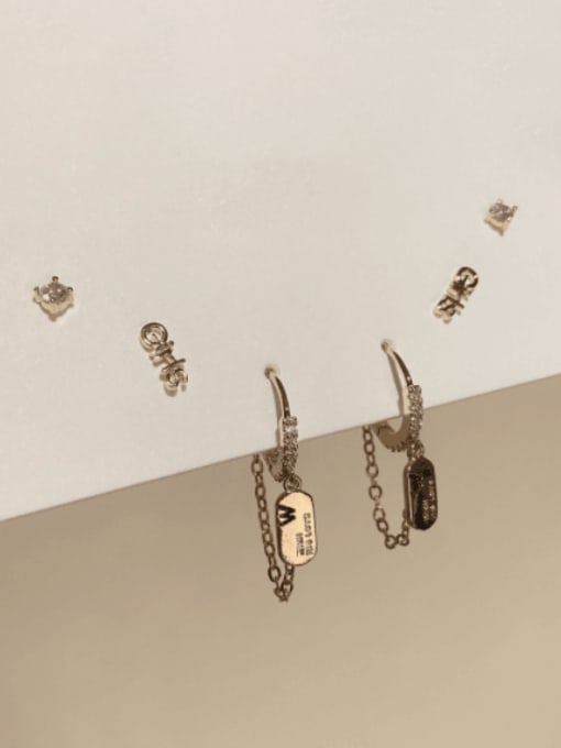 ZRUI Brass Cubic Zirconia Trend  Letter Set Stud Earring 2