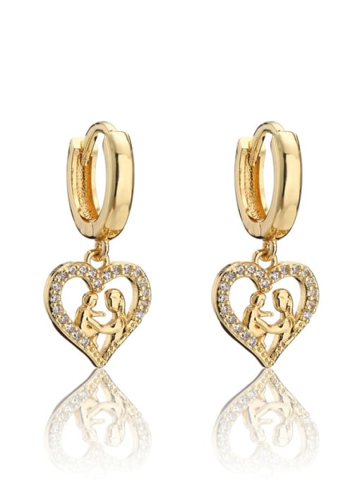 40944 Brass Cubic Zirconia Heart Vintage Huggie Earring