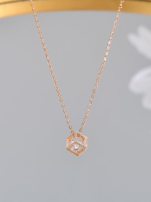 Rose Gold XL62476 Brass Cubic Zirconia Geometric Dainty Necklace