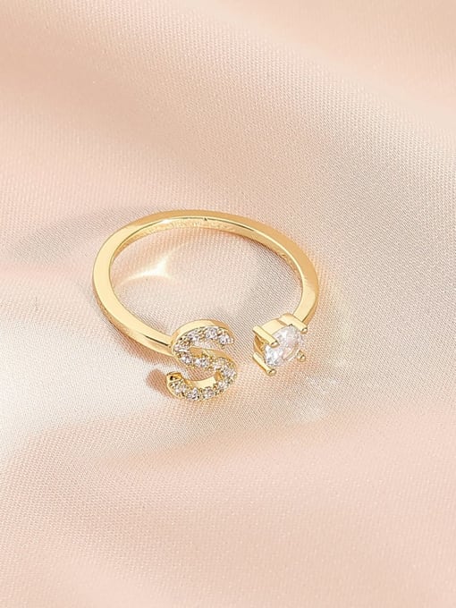14k Gold s Brass Cubic Zirconia Letter Minimalist Band Ring