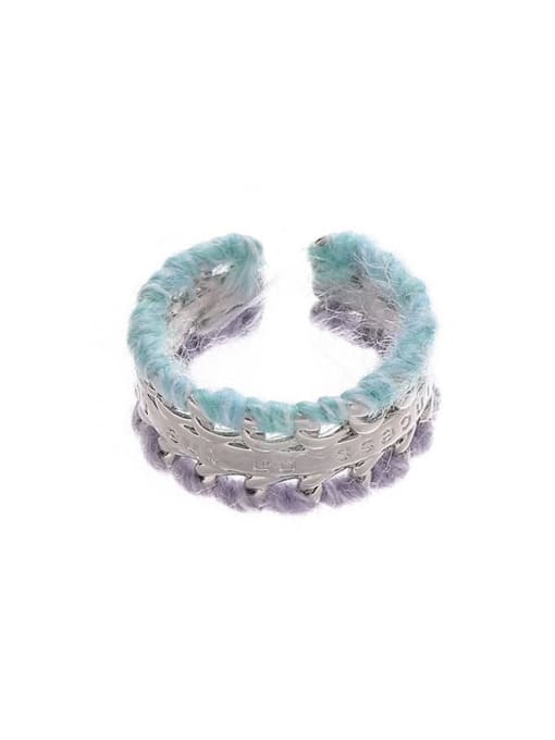 Blue purple yarn ring Brass  Yarn  Geometric Vintage Band Ring