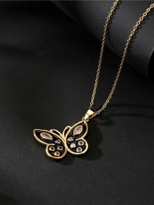 AOG Brass Cubic Zirconia Enamel Trend Butterfly Pendant Necklace 3