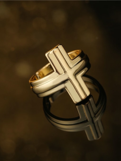 AOG Brass Smooth Cross Minimalist Band Ring 1