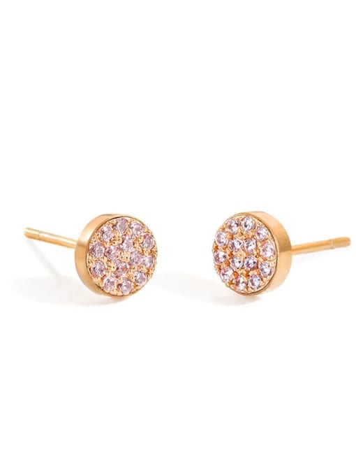 Rose Gold +Pink Stainless steel Rhinestone Round Minimalist Stud Earring