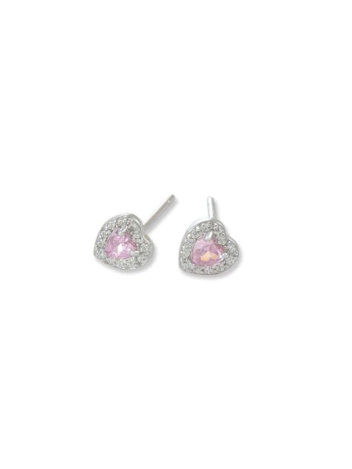 YOUH Brass Cubic Zirconia Pink Heart Dainty Stud Earring