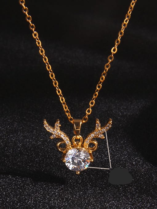 Crystal white+ A110 Copper Cubic Zirconia Deer  Head Cute Necklace