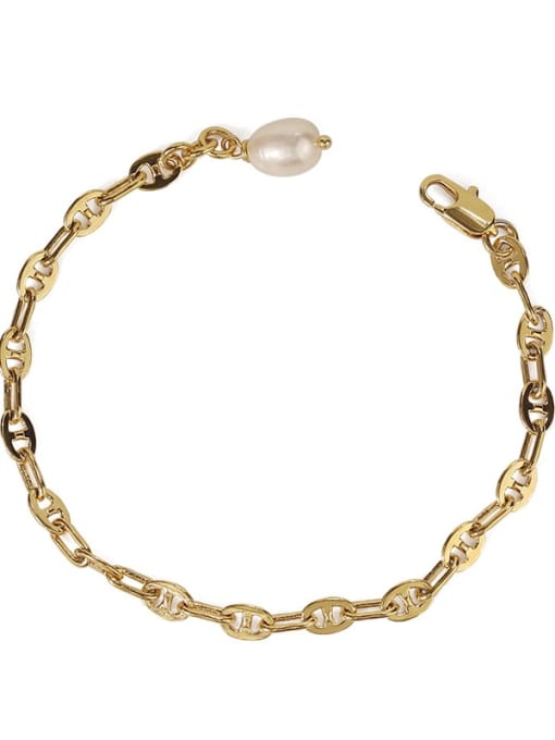 golden Brass Imitation Pearl Geometric Vintage Link Bracelet