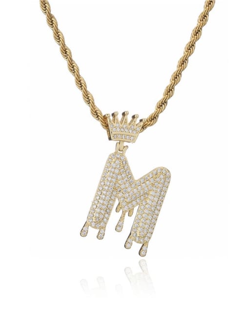 M Brass Cubic Zirconia Crown Hip Hop Letter Pendant Necklace