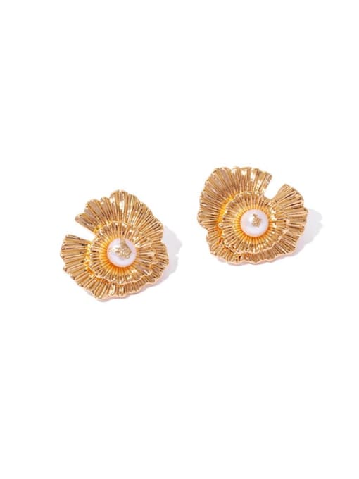 TINGS Brass Freshwater Pearl Flower Minimalist Stud Earring 0