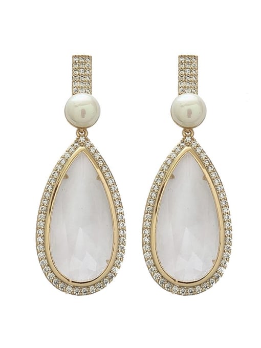 White crystal Brass Cats Eye Water Drop Luxury Cluster Earring