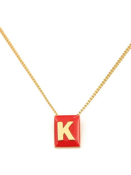 Red K Brass Enamel  Minimalist 26 English letters pendant Necklace