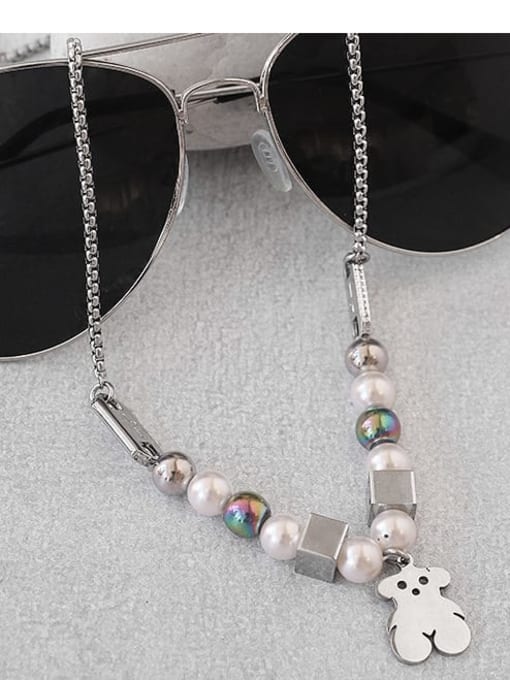 TINGS Titanium Steel Imitation Pearl Cross Hip Hop Necklace 2