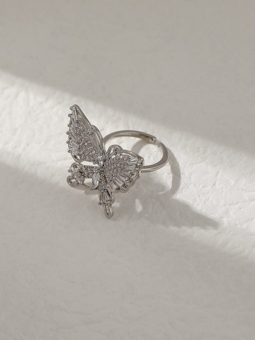 HYACINTH Brass Cubic Zirconia Butterfly Vintage Band Fashion Ring 0