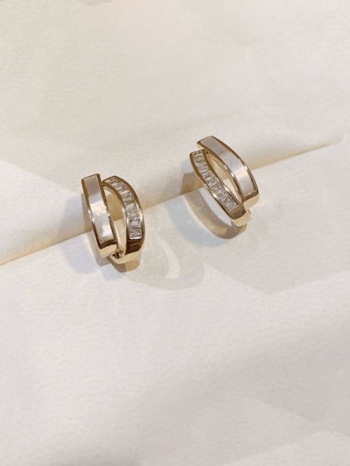 Gold Plated Shell Zircon Earrings Brass Shell Geometric Minimalist Stud Earring