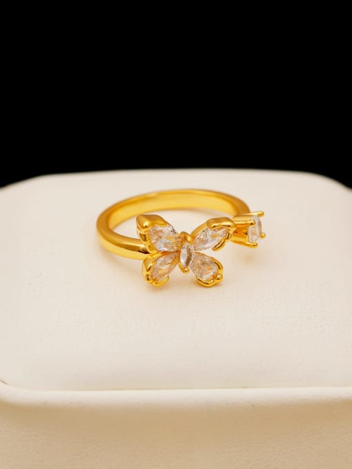 18K Gold Brass Cubic Zirconia Butterfly Minimalist Band Ring