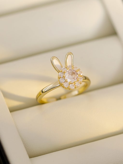 Light gold Brass Cubic Zirconia Rabbit Cute Band Ring