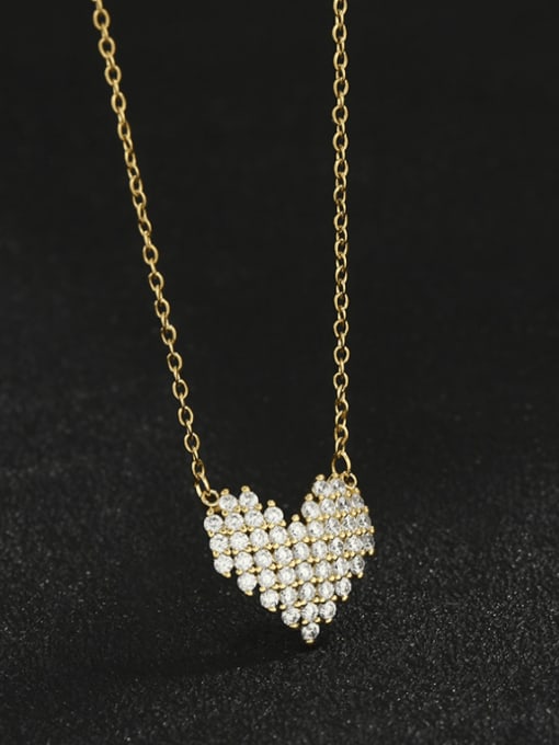 Gold XL60053 Brass Cubic Zirconia Heart Minimalist Necklace