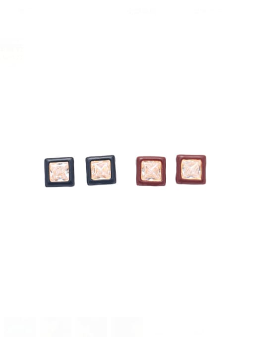 Five Color Brass Enamel Square Minimalist Stud Earring 0