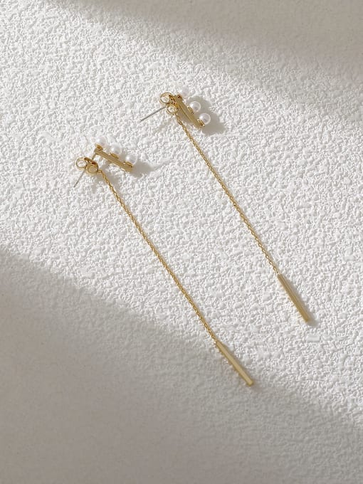 HYACINTH Brass Imitation Pearl Tassel Minimalist Threader Earring 0