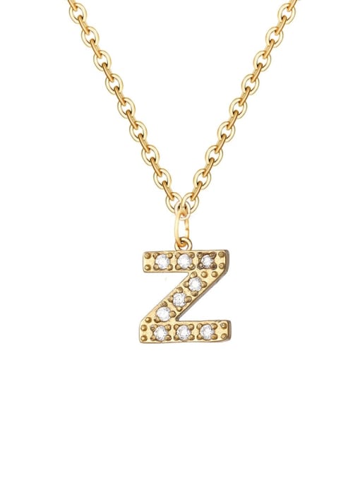 Z 14 K gold Stainless steel Cubic Zirconia Letter Minimalist Necklace