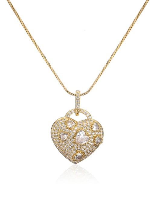 21124 Brass Cubic Zirconia  Vintage Heart Pendant Necklace