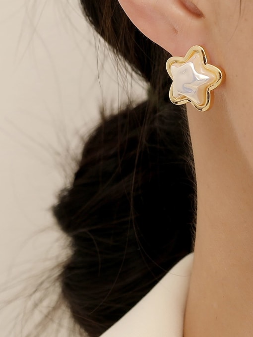 HYACINTH Brass Imitation Pearl Star Minimalist Stud Trend Korean Fashion Earring 1
