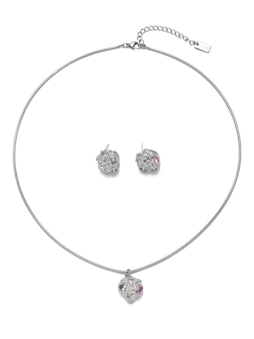 TINGS Brass Cubic Zirconia Bohemia Heart Earring and Necklace Set 0