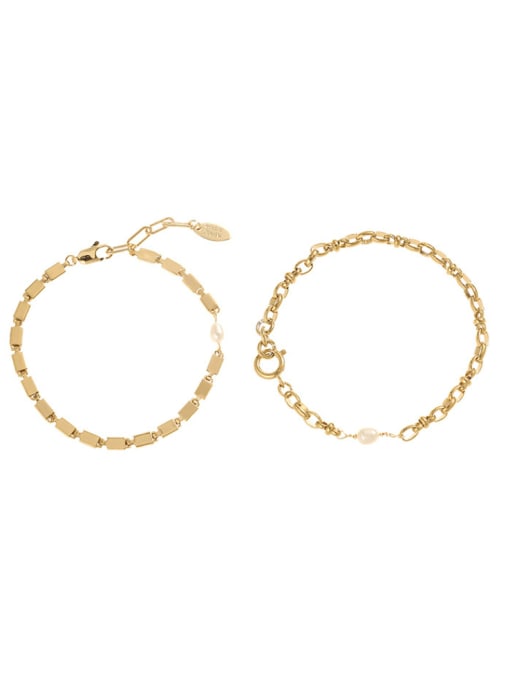 Five Color Brass Imitation Pearl Geometric Minimalist Link Bracelet 0