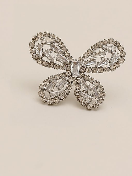 White K Brass Cubic Zirconia Butterfly Vintage Stud Trend Korean Fashion Earring