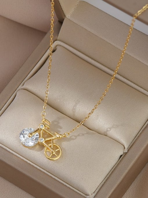 Gold XL62814 Brass Cubic Zirconia Geometric Dainty Necklace
