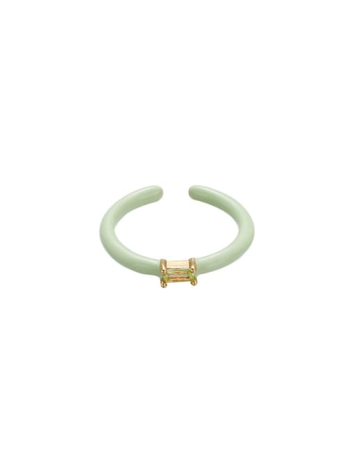 green Brass Enamel Cubic Zirconia Geometric Cute Band Ring