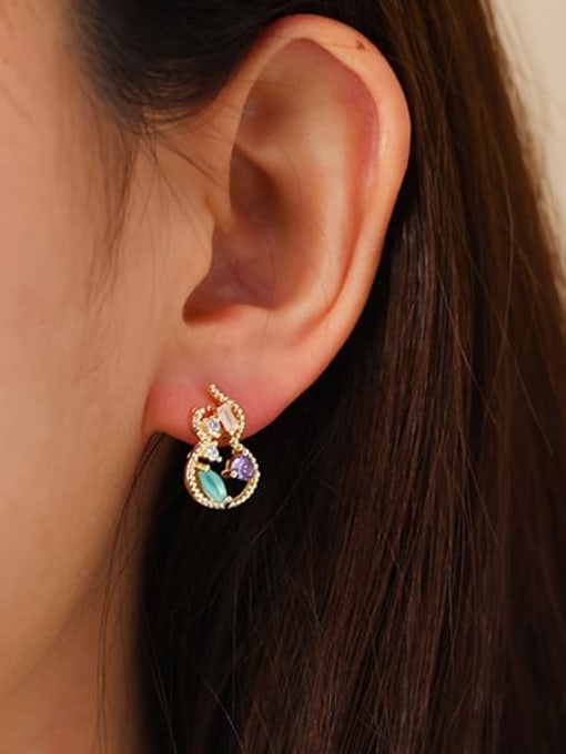 ACCA Brass Cubic Zirconia Irregular Purple Gold Gourd Hip Hop Stud Earring 1