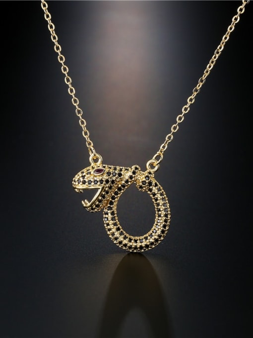 AOG Brass Rhinestone Snake Vintage geometry Pendant Necklace 2