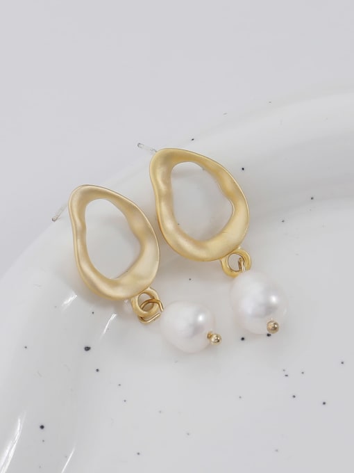 Dumb gold Brass Imitation Pearl Geometric Vintage Stud Earring